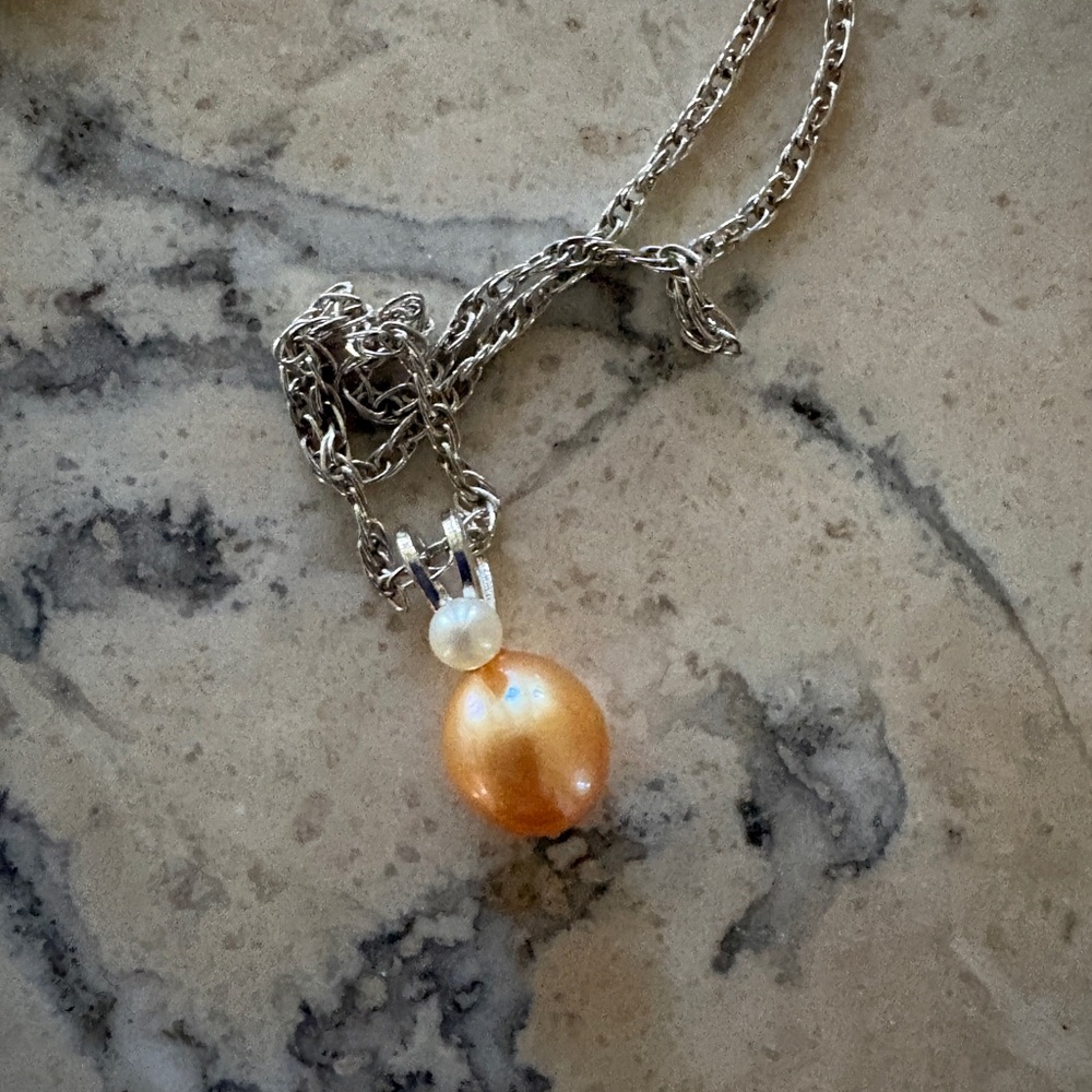 Silver Pink and White Pearl Pendant